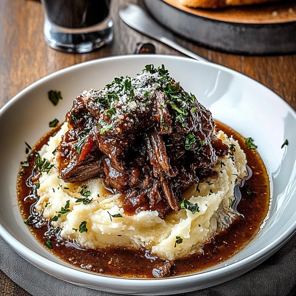 Tender Short Rib Ragu Over Silky Parmesan Mashed Potatoes