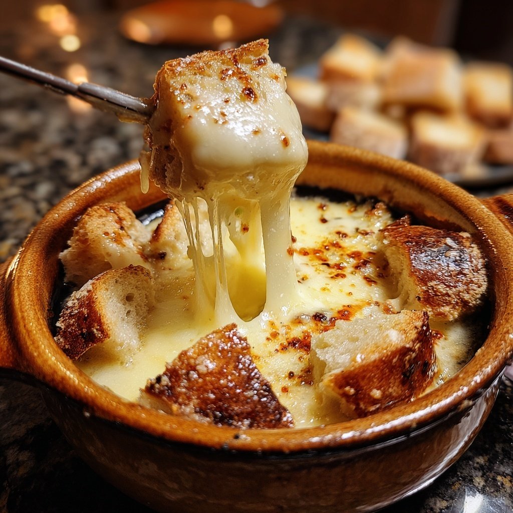 Fondue with Swiss Cheese and Garlic