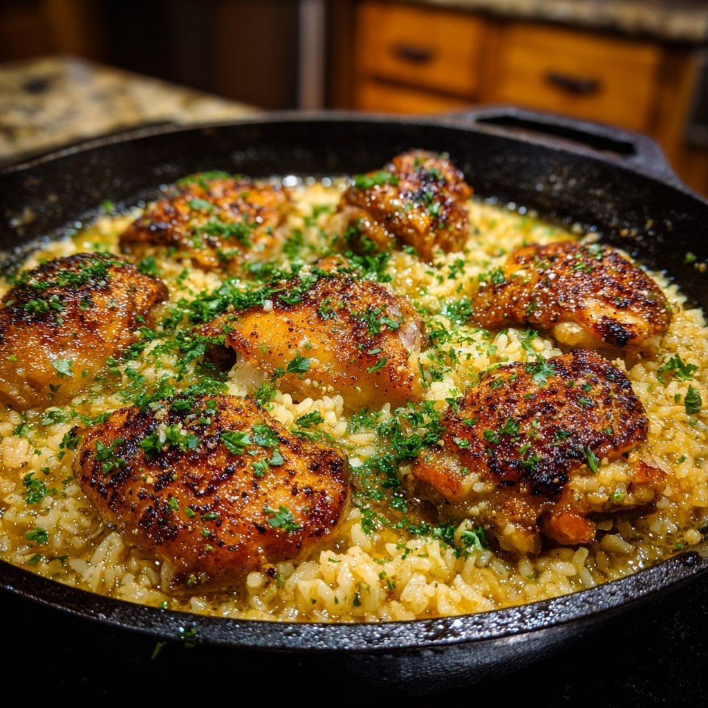 Lemon Garlic Chicken Rice Skillet