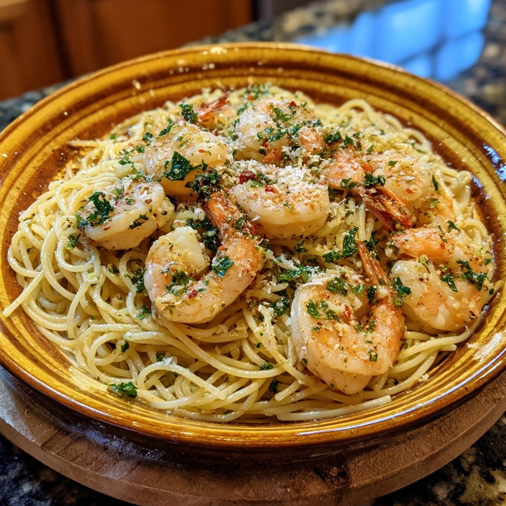Angel Hair Pasta With Garlic Butter Shrimp